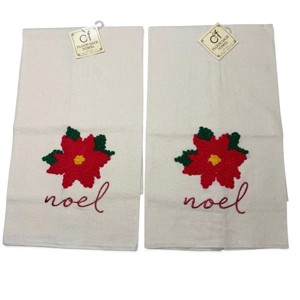 C&F Home Noel Poinsettia Flour Sack Towels Set of 2 Christmas 86171389 NWT
